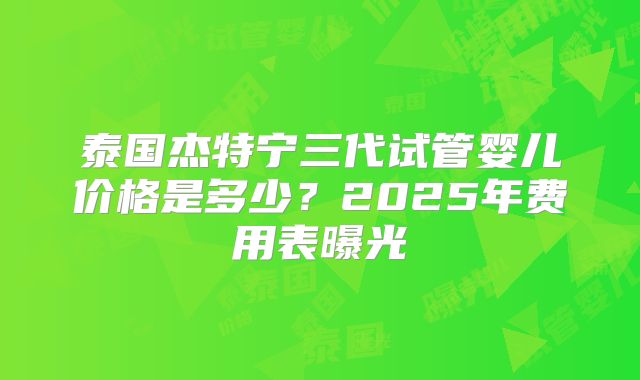 泰国杰特宁三代试管婴儿价格是多少？2025年费用表曝光