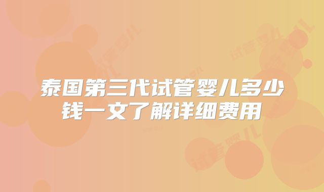 泰国第三代试管婴儿多少钱一文了解详细费用