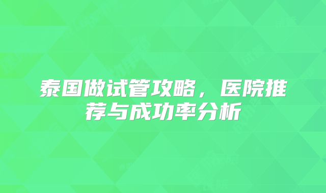 泰国做试管攻略，医院推荐与成功率分析