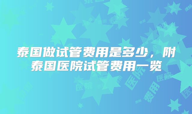 泰国做试管费用是多少，附泰国医院试管费用一览
