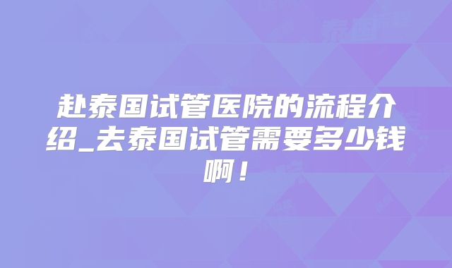 赴泰国试管医院的流程介绍_去泰国试管需要多少钱啊!
