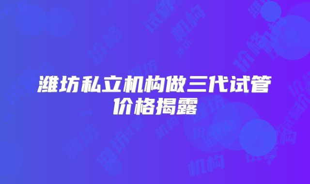 潍坊私立机构做三代试管价格揭露