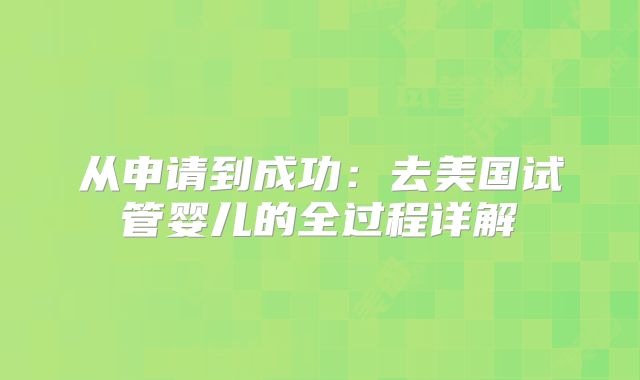 从申请到成功：去美国试管婴儿的全过程详解