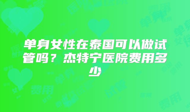 单身女性在泰国可以做试管吗？杰特宁医院费用多少