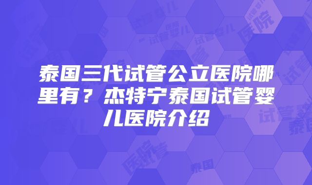 泰国三代试管公立医院哪里有？杰特宁泰国试管婴儿医院介绍