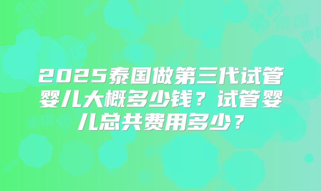 2025泰国做第三代试管婴儿大概多少钱?试管婴儿总共费用多少?
