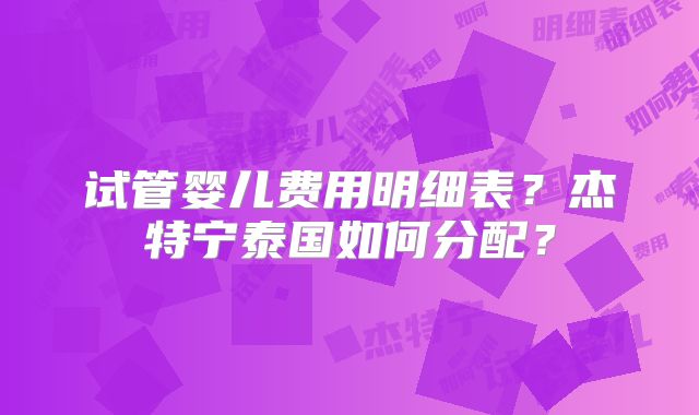 试管婴儿费用明细表？杰特宁泰国如何分配？