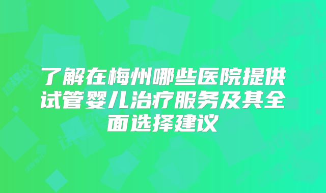 了解在梅州哪些医院提供试管婴儿治疗服务及其全面选择建议