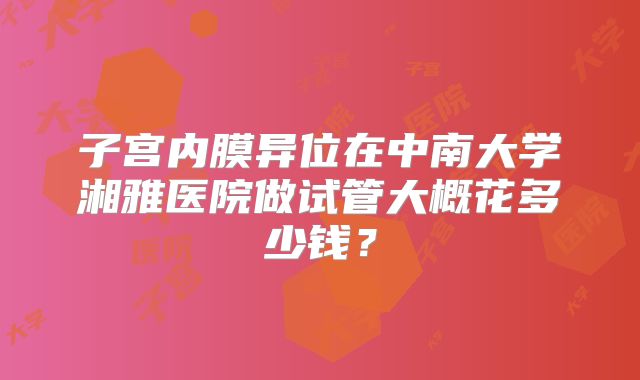 子宫内膜异位在中南大学湘雅医院做试管大概花多少钱?