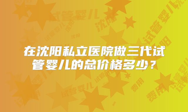 在沈阳私立医院做三代试管婴儿的总价格多少？