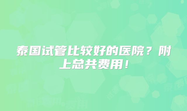 泰国试管比较好的医院？附上总共费用！