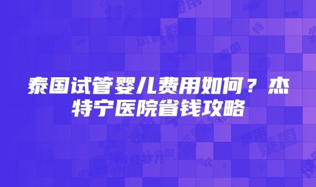 泰国试管婴儿费用如何？杰特宁医院省钱攻略