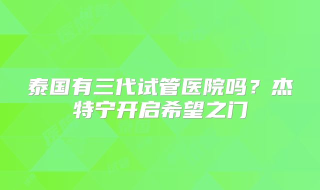 泰国有三代试管医院吗?杰特宁开启希望之门