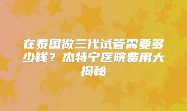 在泰国做三代试管需要多少钱？杰特宁医院费用大揭秘
