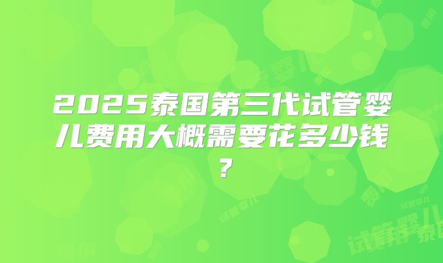2025泰国第三代试管婴儿费用大概需要花多少钱？
