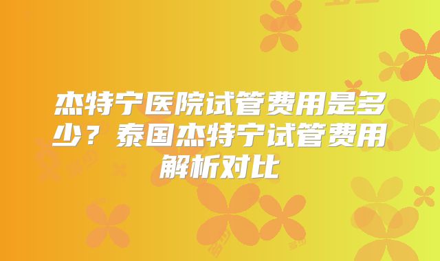 杰特宁医院试管费用是多少？泰国杰特宁试管费用解析对比