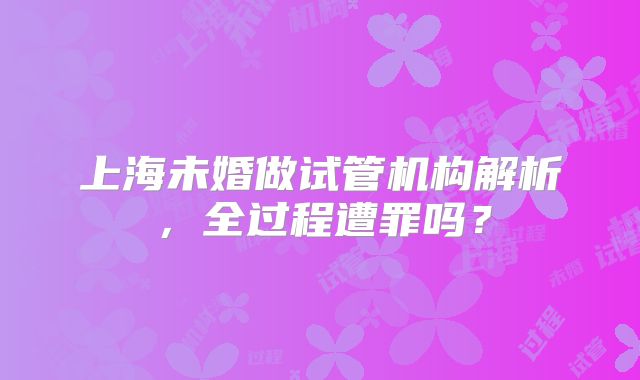 上海未婚做试管机构解析，全过程遭罪吗？