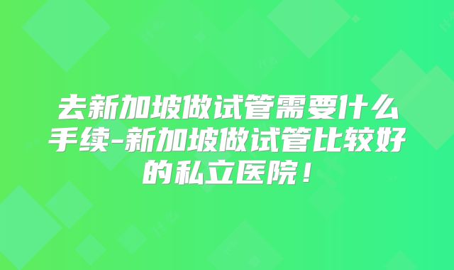去新加坡做试管需要什么手续-新加坡做试管比较好的私立医院！