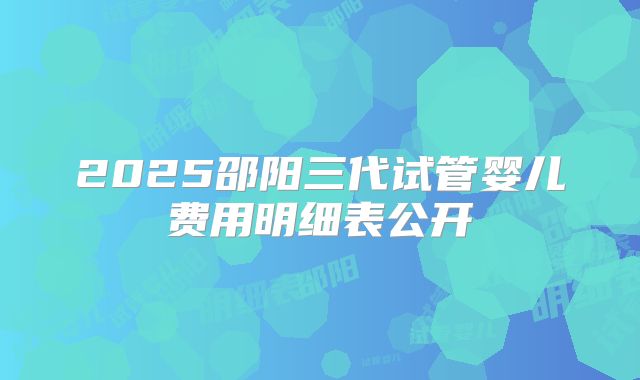 2025邵阳三代试管婴儿费用明细表公开