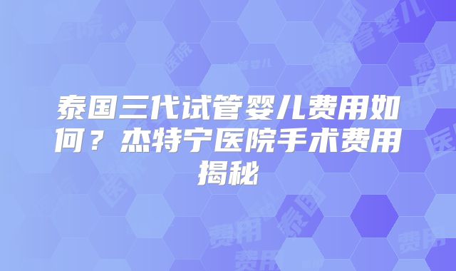 泰国三代试管婴儿费用如何？杰特宁医院手术费用揭秘