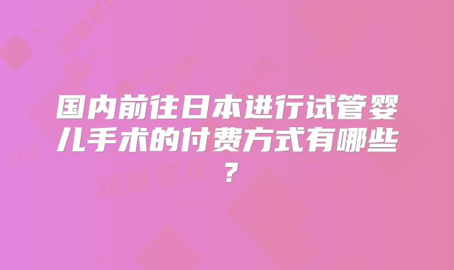 国内前往日本进行试管婴儿手术的付费方式有哪些？