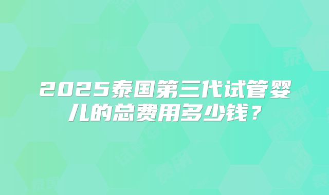 2025泰国第三代试管婴儿的总费用多少钱？