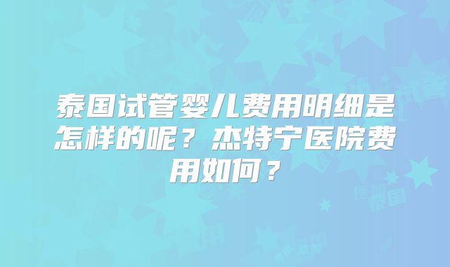 泰国试管婴儿费用明细是怎样的呢？杰特宁医院费用如何？