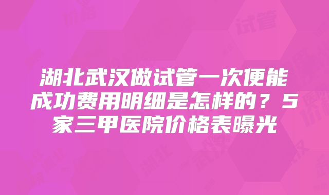 湖北武汉做试管一次便能成功费用明细是怎样的？5家三甲医院价格表曝光