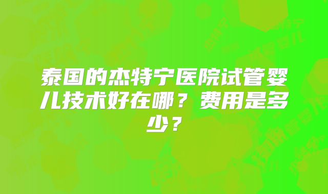 泰国的杰特宁医院试管婴儿技术好在哪？费用是多少？