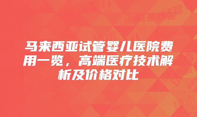 马来西亚试管婴儿医院费用一览，高端医疗技术解析及价格对比