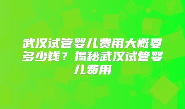 武汉试管婴儿费用大概要多少钱？揭秘武汉试管婴儿费用