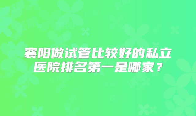 襄阳做试管比较好的私立医院排名第一是哪家？