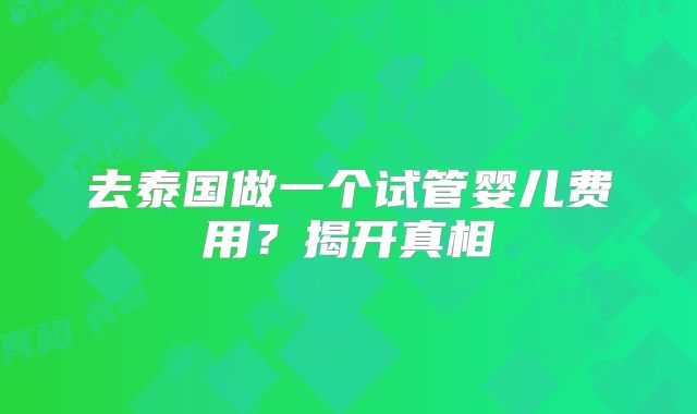 去泰国做一个试管婴儿费用？揭开真相