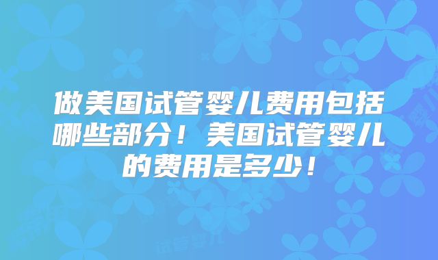 做美国试管婴儿费用包括哪些部分！美国试管婴儿的费用是多少！