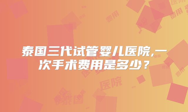 泰国三代试管婴儿医院,一次手术费用是多少?