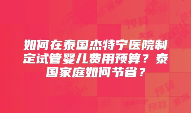 如何在泰国杰特宁医院制定试管婴儿费用预算?泰国家庭如何节省?