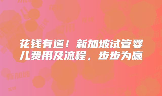 花钱有道！新加坡试管婴儿费用及流程，步步为赢