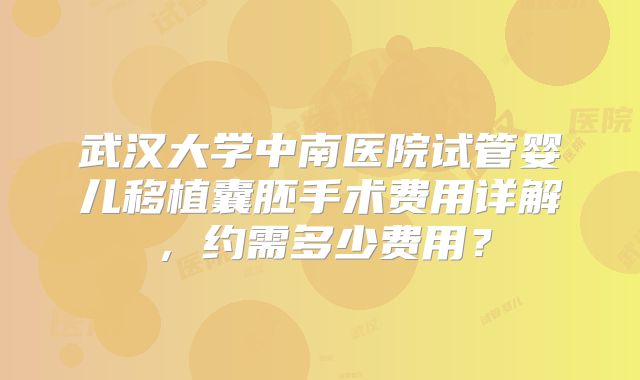 武汉大学中南医院试管婴儿移植囊胚手术费用详解,约需多少费用?