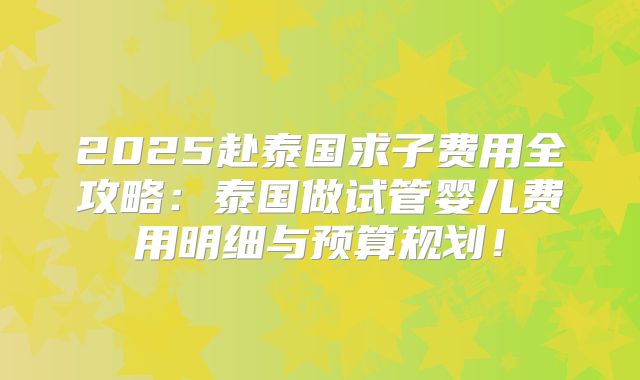 2025赴泰国求子费用全攻略：泰国做试管婴儿费用明细与预算规划！