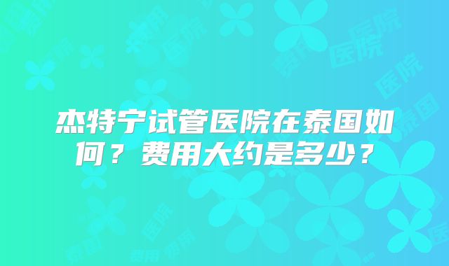 杰特宁试管医院在泰国如何？费用大约是多少？