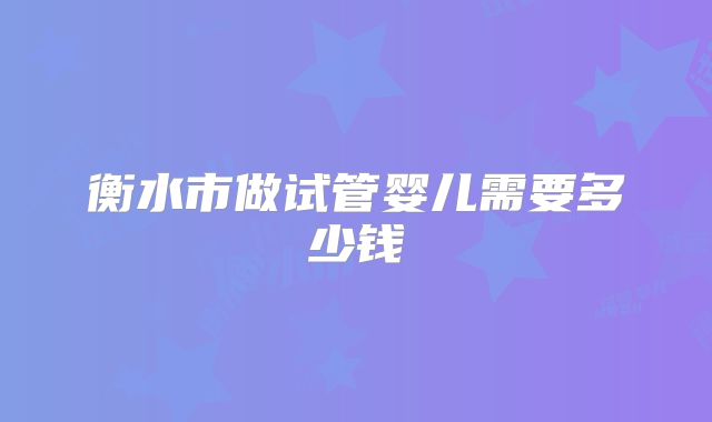 衡水市做试管婴儿需要多少钱