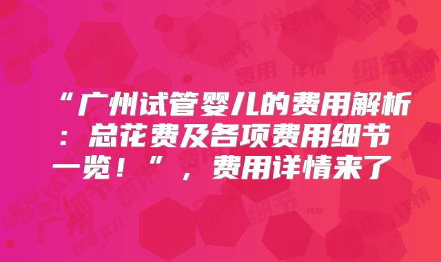 “广州试管婴儿的费用解析：总花费及各项费用细节一览！”，费用详情来了