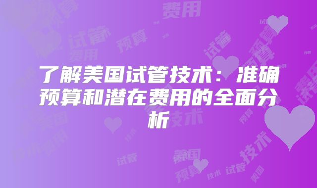 了解美国试管技术：准确预算和潜在费用的全面分析
