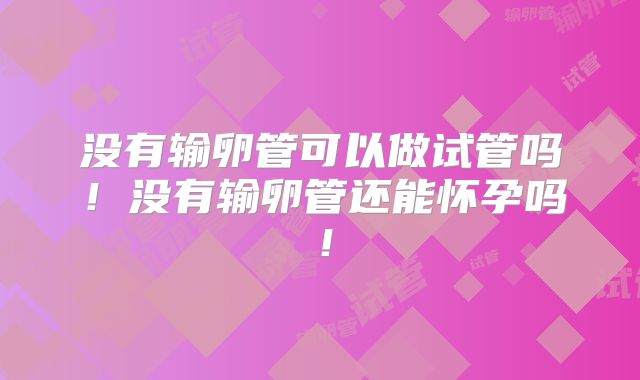 没有输卵管可以做试管吗!没有输卵管还能怀孕吗!