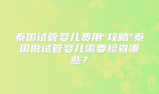 泰国试管婴儿费用