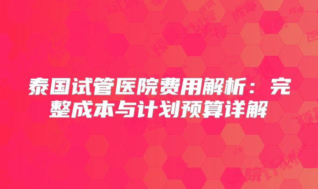 泰国试管医院费用解析：完整成本与计划预算详解