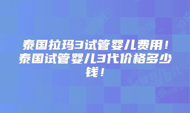 泰国拉玛3试管婴儿费用！泰国试管婴儿3代价格多少钱！
