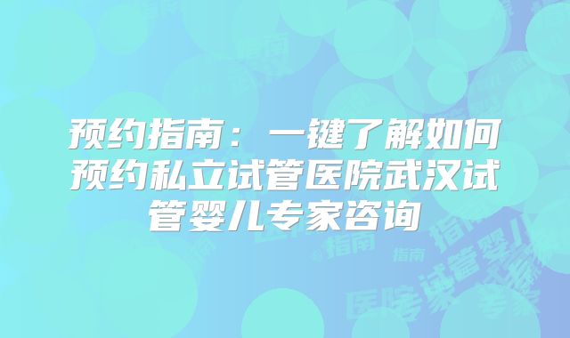 预约指南：一键了解如何预约私立试管医院武汉试管婴儿专家咨询