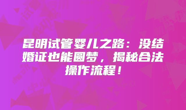 昆明试管婴儿之路：没结婚证也能圆梦，揭秘合法操作流程！