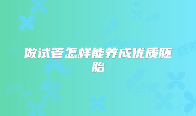 做试管怎样能养成优质胚胎